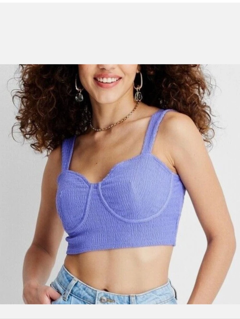 Purple Textured Cropped Bustier Tank Top